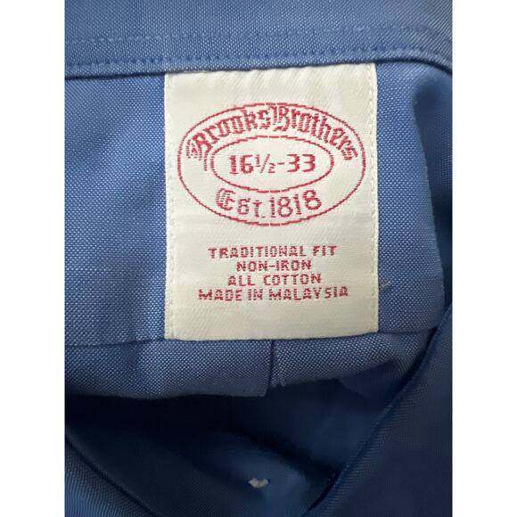 Brooks Brothers Traditional Fit Non-Iron Mens Dress Shirt Blue Size 16.5 - Picture 10 of 11